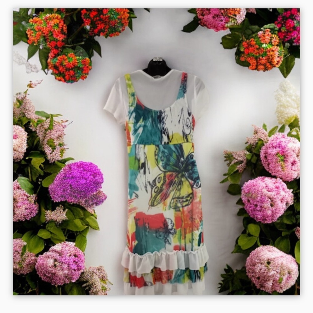 VTG-Y2K-Mesh Overlay Layered Tiered Floral dress -twofer-Sz S-coquette -EUC🌸 - Picture 7 of 13
